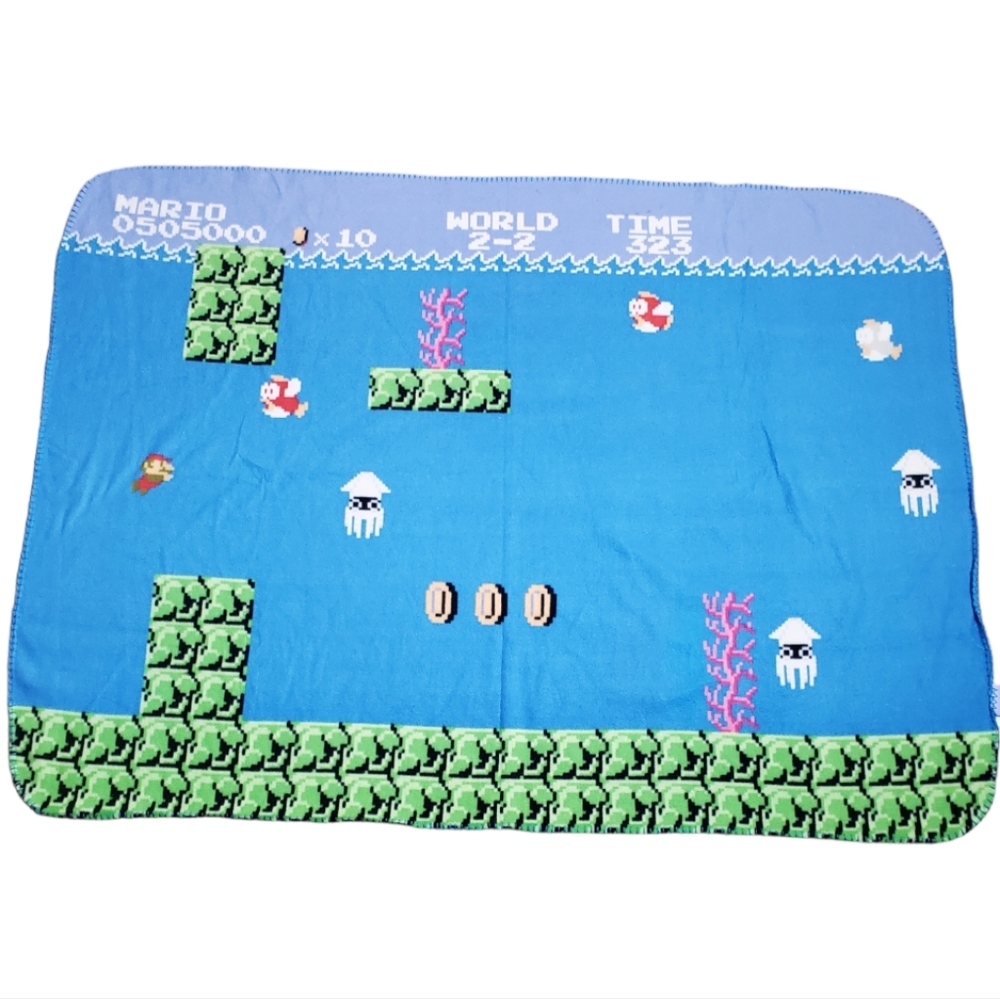 Plush Throw Blanket - Super Mario Bros Nintendo NES Under Water Level